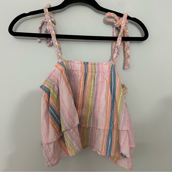 Show Me Your Mumu Klum Ruffle Tiered Braided Top in Paradise Stripe - Picture 2 of 6